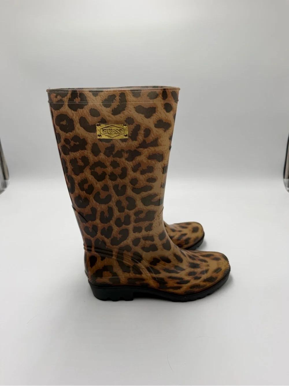 Guess Leopard Print Rain Boots Women’s Size 8 Waterproof Rubber Mid Calf